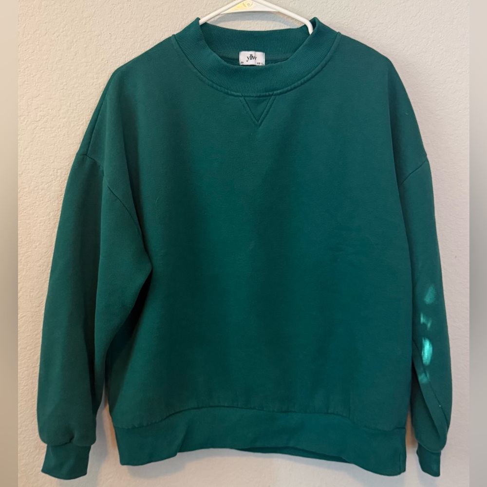 YLLW Green Floral Graphic Crewneck Sweatshirt Roses Are Red Daisies Size Small
